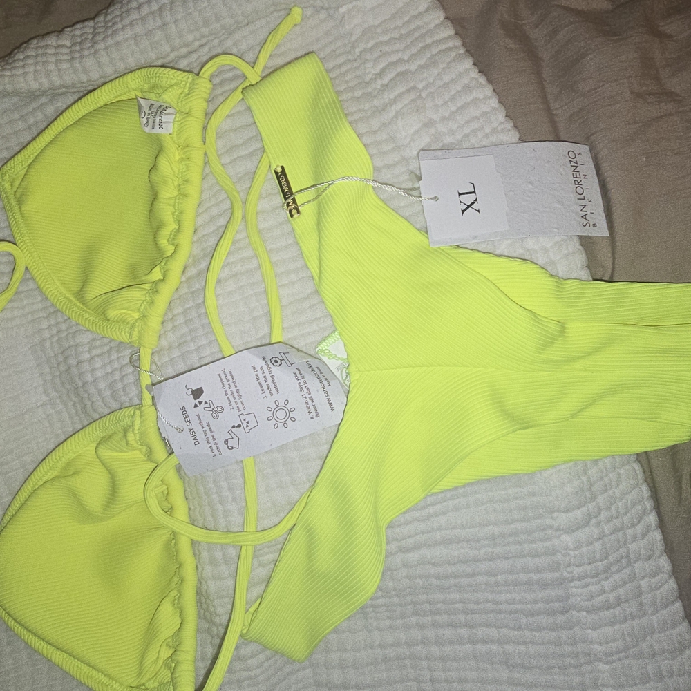 BNWT San Lorenzo Womens Thong High Rise Neon Yellow Bikini - Picture 7 of 9